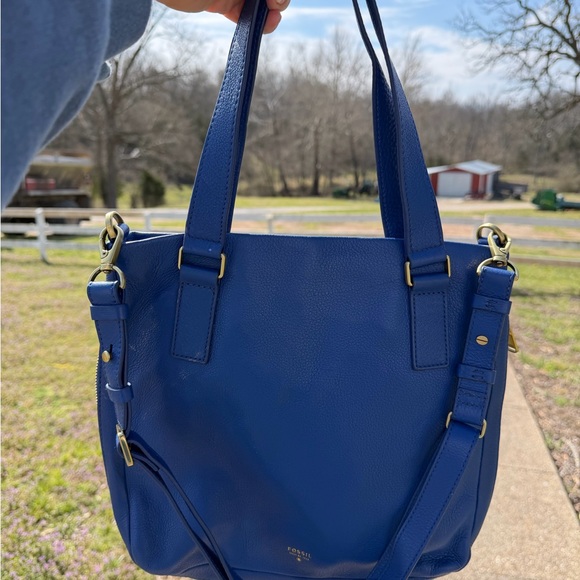 Fossil Handbags - Fossil Royal Blue Leather Shoulder Tote with Detachable Strap